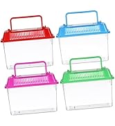 Toddmomy 4pcs Portable Fish Tank Portable Reptile Habitat Plastic Turtle Tank with Lid Handheld F...