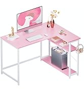 Pamray 43 Inch L Shaped Computer Desk with Reversible Side Storage Shelves, Small Corner Desk for...