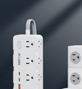 DEPOW Power Strip Surge Protector with 5FT Braided Flat Extension Cord, Wall Mount Charging Stati...