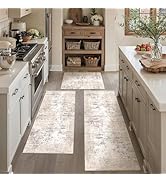 WondRg Kitchen Rug Set of 3 Washable Beige Grey Abstract Kitchen Mats for Floor Non-Slip Kitchen ...