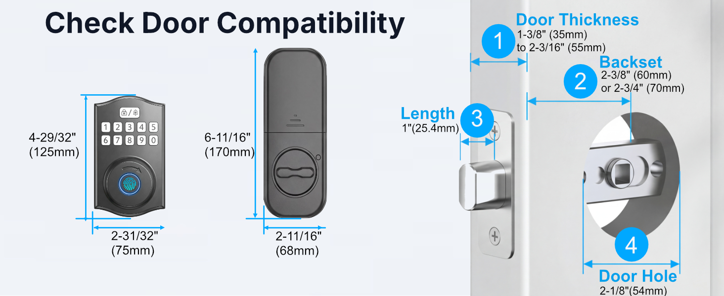 Check door compatibility including thickness and backset for easy setup