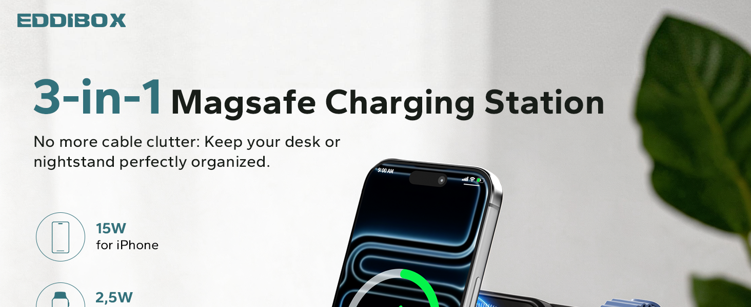 travel charging station magsafe 3 in 1 for iphone and apple watch 15W fast charger