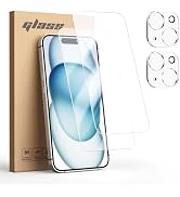 Jelanry for iPhone 15 5G 6.1 inch 2023 Screen Protector with Camera Lens Protector [4 Pack Set], ...