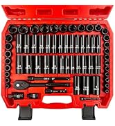 EACELIY 64pcs 3/8" Socket Set,Drive Impact Socket Set, SAE/Metric, Deep &amp; Shallow, Cr-V Steel, 6 ...