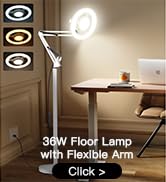 Arsoer 36W Floor Lamp with Flexible Arm, 3 Colors Ring Light with Heavy-Duty Base &amp; Remote, Stand...