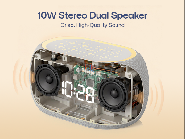 Alarm clock with 10W stereo dual speaker