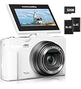 Digital Camera for Photography, 4K Vlogging Camera for YouTube 3" 180° Flip Screen 18X Digital Zo...