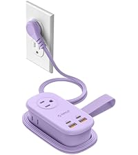ORICO 20W USB-C PD Travel Power Strip, 4 AC Outlets 3 USB Ports (Fast Charging), 4FT Flat Plug Exten...