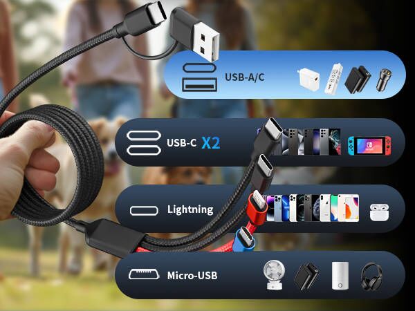 Travel 4 in 2 Charging Cable with Dual Type-C Port
