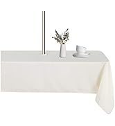 LUSHVIDA Rectangle Outdoor Tablecloth with Umbrella Hole and Zipper, 60x84 Inch Beige, Washable W...