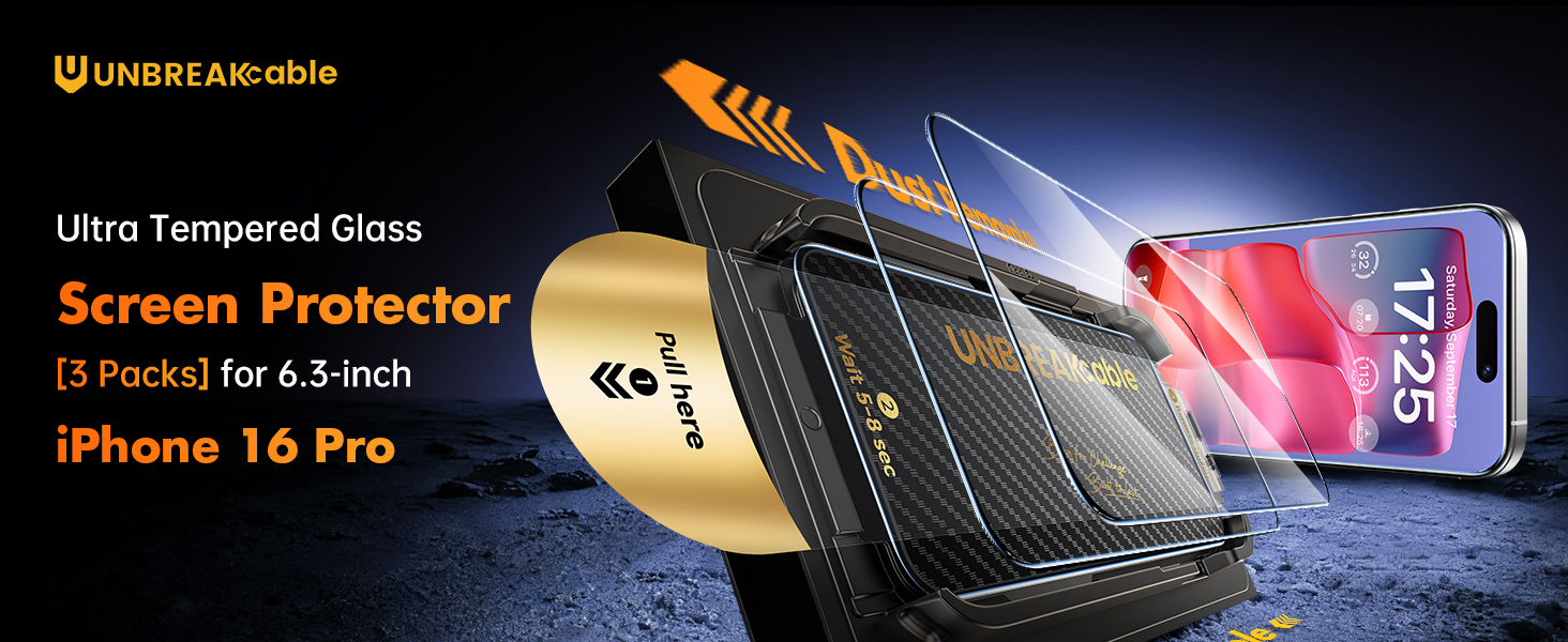 UNBREAKcable iPhone 16 Pro Screen Protector Tempered Glass