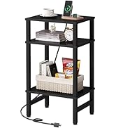 Asgolion 3 Tier End Table with Storage and Fast Charging Station, Tall Narrow Nightstand with Typ...