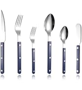 Rivet ABS Clamp Handle Silverware Set - 6-Piece Stainless Steel Flatware with Steak Knife, Fork, ...