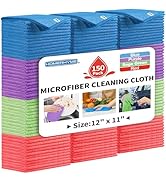 HOMERHYME Microfiber Cleaning Cloth, 150 Pack Cleaning Rags,12" X 11" Lint Free Dish Towels Wash ...