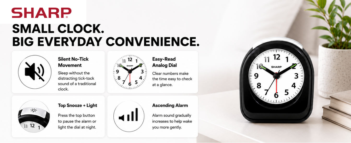 alarm clock small portable battery powered silent bedroom travel hotel bedside office kids room