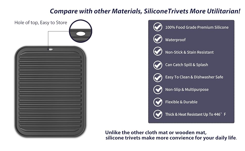 dishwasher safe waterproof food grade silicone trivets