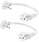 Flat Plug 1Ft Short Extension Cord, White 90-Degree Plug Low Profile Power Adapter, 3-Prong Indoo...