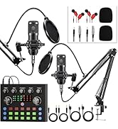 Brvomussy Podcast Equipment Bundle for 2, Audio Interface with Voice Changer Condenser Microphone...