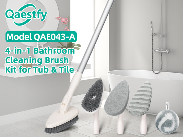 QAE043-A Banner 4-in-1 bathroom cleaning brush kit for tub and tile with lonhg handle