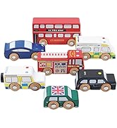 Le Toy Van London Car Set Premium Wooden Toys for Kids Ages 3 Years &amp; Up (TV267), 7-pk