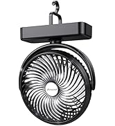 10000mAh Battery Operated Camping Fan with LED Light-7 inch USB Fan with Hanging Hook for Tent Ca...