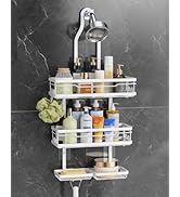 OMAIRA Shower Caddy Hanging with Soap Scrub Holder, Stainless Steel Adjustable No Drilling Non-Sl...