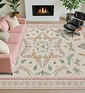 Hazo Haus Floral Pink Rugs for Bedroom Girls 6x9 - Insect Print Cute Girly Rug for Living Room, D...