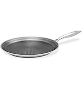 Bobikuke 12-Inch Stainless Steel Round Griddle Pan, Nonstick Crepe Pan with Stay-Cool Handle, Fla...