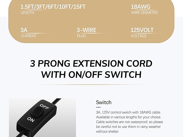 Extension Cord with Switch 3-Prong Indoor Black 