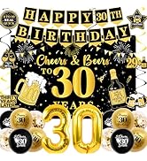 30th Birthday Decorations for Men Women, Black Gold Happy 30th Birthday Party Decorations, Cheers...