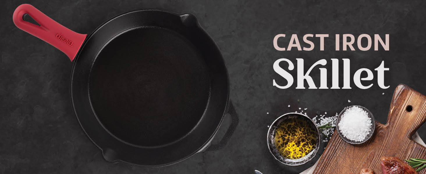 Cuisinel cast iron long handle skillet pan searing pan