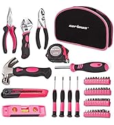Cartman 52 Piece Tool Set Ladies Hand Tool Set with Easy Carrying Round Pouch - Perfect for DIY Pink