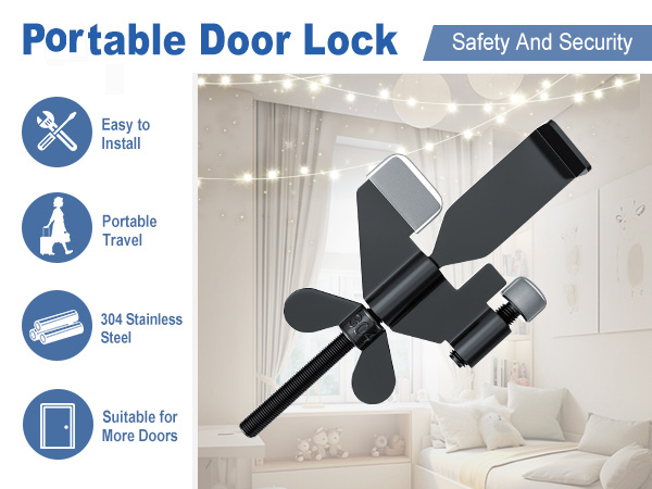 Door Stop Alarm with Adjustable Portable Door Lock