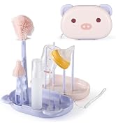 VOOWO Baby Bottle Brush &amp; Drying Rack, Portable Travel Kit - Silicone Bottle &amp; Nipple Brush Set, ...