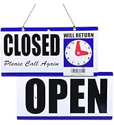 Eagle Open and Closed Sign, Plastic, with Hanging Chain, Double Sides with “Will Return” Clock, 6...