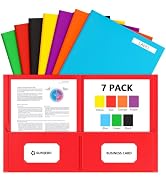 SUNQEBO 7 Pack Folders with Pockets, 2-Pocket Folders with 10 Labels, Heavy Duty Paper Colored Fi...
