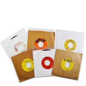 Clear poly outer sleeves guard plain paper 45 rpm record sleeves from dirt and edge wear
