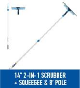 Unger Professional 2-in-1 Squeegee &amp; Scrubber - 14” Window Cleaning Tool &amp; 8’ Connect &amp; Clean Pol...