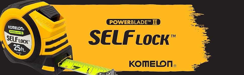 Yellow and black self lock tape measure with the blade out on black and yellow background