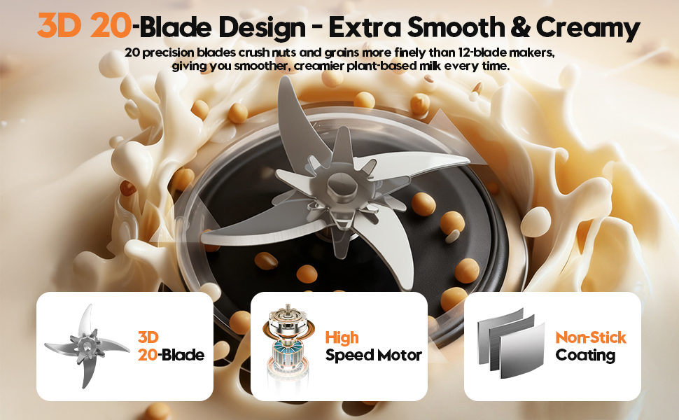 8-in-1 Nut Milk Maker Machine, 50oz Glass Soy Almond Oat Milk Maker with 20 Blades