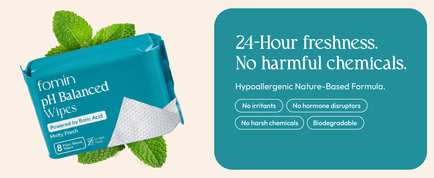 Feminine Mini Wipes New - pH Balanced - Minty Fresh