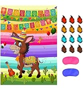 NEBURORA Pin The Tail on The Donkey Mexican Donkey Game with 24Pcs Tails Cinco De Mayo Party Mexi...
