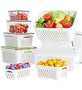 KEMETHY 5 Pack Fruit Storage Containers for Fridge with Removable Colanders - Food Storage Contai...