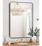 22x30 Inch Wall Mount Bathroom Mirrors for Over Sink, Black Metal Framed Bathroom Mirror, Anti-Ru...