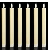 DRomance Ivory Flameless Taper Candles Battery Operated with 6H Timer, Real Wax 3D Wick Flickerin...