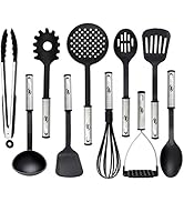 Kitchen Utensils Set, 10 Nylon Stainless Steel Cooking Utensils, Non Stick and Heat Resistant Coo...