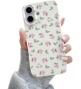 QLTYPRI for iPhone 16 Case, Cute Pink Floral Flower Pattern Aesthetic Phone Case, Raised Camera P...