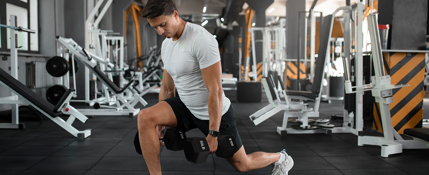 Fitvids Rubber Encased Exercise &amp; Fitness Hex Dumbbell, Hand Weights with Handle, Multiple Sizes