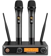 voijump Wireless Microphone System, Metal Dual UHF Cordless Mics Handheld Microphone, Professiona...