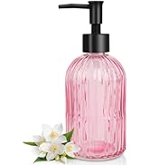 Topsky Stripe Glass Soap Dispenser with Black Plastic Pump, 400ml Liquid Hand Soap Dispenser, Rus...